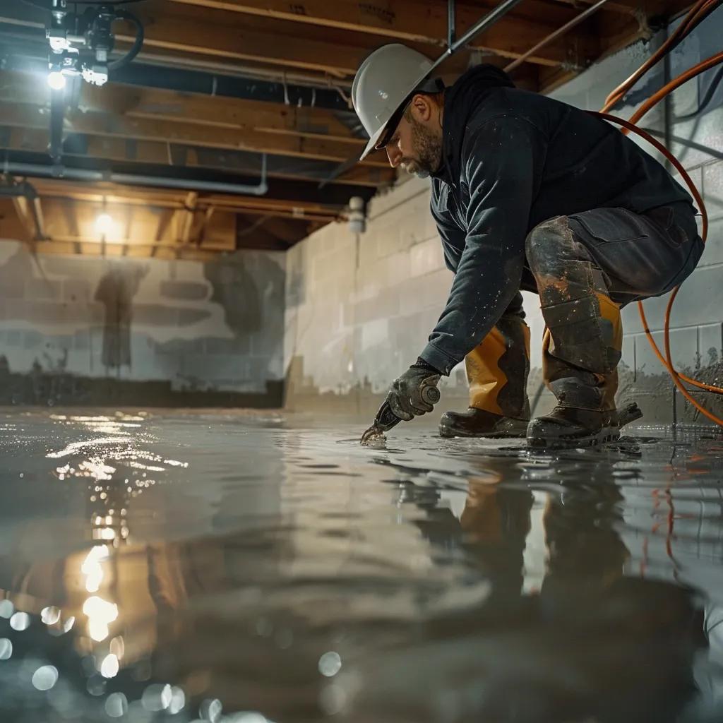 Expert applying basement sealing techniques for waterproofing in Dayton, Ohio